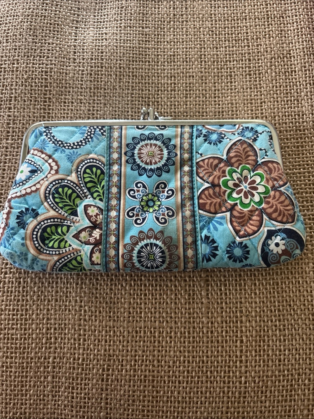 Vera Bradley Double Kisslock Wallet Clutch Bali Blue Floral Quilted- Retired